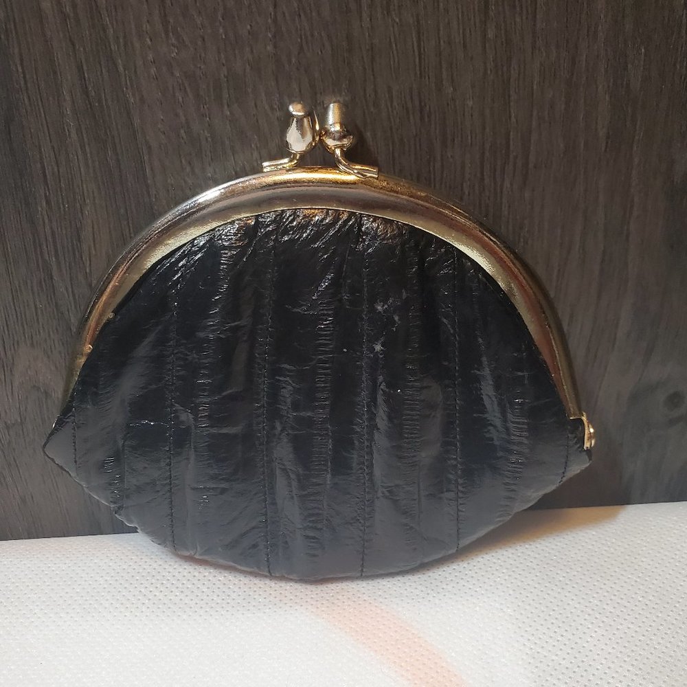 Vintage Eel skin Coin Purse Twistlock Hardware Genuine Eelskin Black
